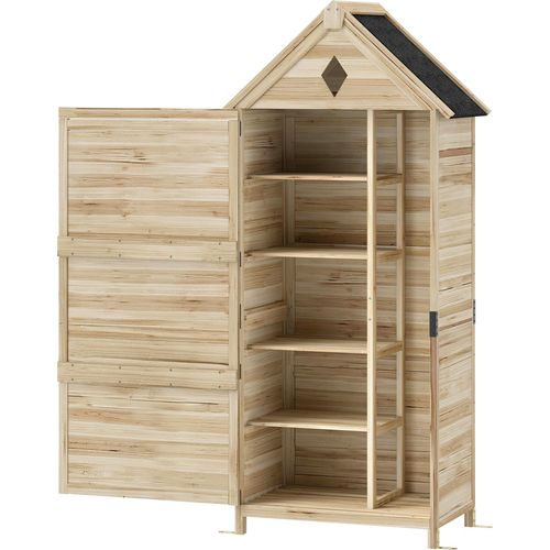 Gartenschuppen mit 4 Regalen, Lagerschuppen aus Holz, wasserdichtes Asphalt-Dach, 80 x 49 x 170 cm, Hellbraun