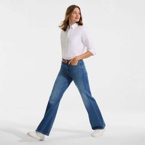 Soft Denim Schlagjeans High Waist in Petite-Größe, Damen, size: petite, Blau, Elasthan/Baumwoll-Mischung, by Lands' End