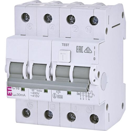 ETI Fehlerstromschutzschalter FI-LS-Schutzschalter KZS-4M 3p+N A C16/0.03