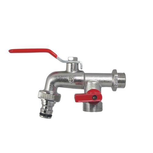 AquaCraft Kugelauslaufventil 1/2 Zoll 1001000131 rot Stahlgriff, Schlauchtülle, Stecksystem + Mini Absperrhahn