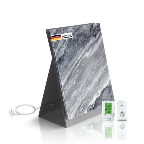 Marwona Naturstein Infrarotheizung 500 Watt mit Standfuß und Funkthermostat I 5 Jahre Garantie I Made in Germany I Qarama