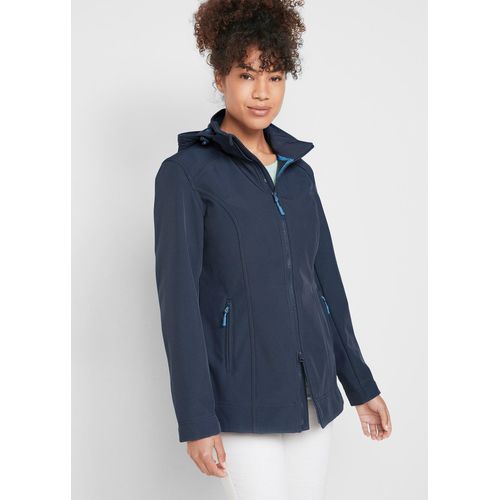 bonprix Wasserabweisende Stretch-Softshelljacke, blau, Gr.48, Praktische Softshelljacke mit abnehmbarer Kapuze und Reißverschlusstaschen, gerade geschnitten, aus Softshell