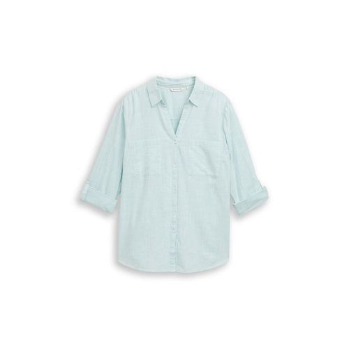 TOM TAILOR Damen Plus Size - Bluse mit Brusttaschen, blau, Uni, Gr. 52