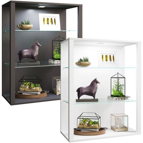 VCM Glasvitrine hängend Vitrine Glas mit ESG-Sicherheitsglas Maße ca. H. 90 x B. 70 x T. 35 cm Hängevitrine Glas Modern und platzsparend Glas Vitrinenschrank - Glasol LW