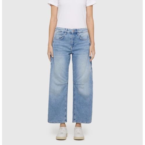 5-Pocket-Jeans MAC "OHIO Barrel", Damen, Gr. 36, N-Gr, blau (light blau random washed), Denim/Jeans, Obermaterial: 99% Baumwolle, 1% Elasthan, bequem knöchellang, Jeans 5-Pocket-Jeans, Barrel Fit, Naht-Detail auf Kniehöhe