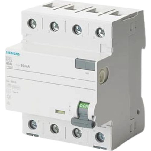 Siemens FI-Schutzschalter, 4-polig, Typ A, kurzzeitverzögert, 63 A, 30 mA, 1 Stk.