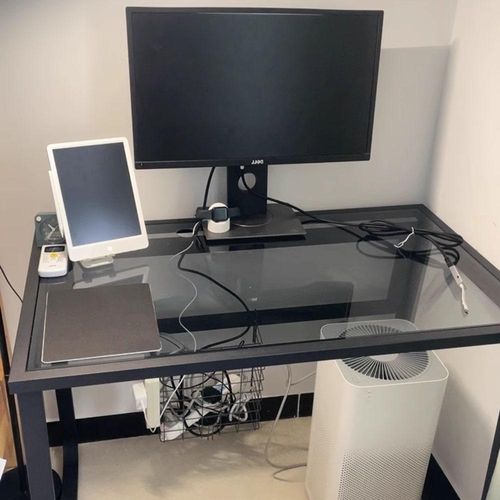 Computer Schreibtisch aus gehärtetem Glas Büro Schwarz Gestell Duanshihei