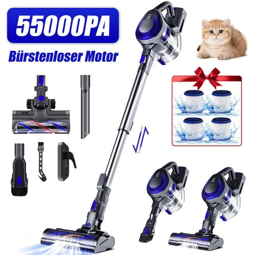 55000PA Akku Staubsauger, Staubsauger Kabellos,Kabelloser Staubsauger,8 in1 Akkustaubsauger Bürstenloser Motor bis zu 55min,für tierhaare,500W,4HEPA