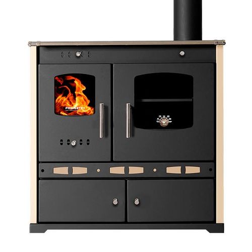 Holzofen P. Eco LUX Ivory - 7.38 kW Gusseisenplatte Kochherd Kaminofen