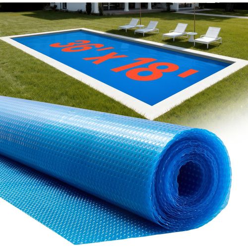 Pool Solarfolie - Solarabdeckung - 10,97 x 5,49 m - 0,2 mm Stärke (200 µm) - PE-Luftpolster - Wärmeabsorption am Tag - Wärmespeicherung nachts - Blau