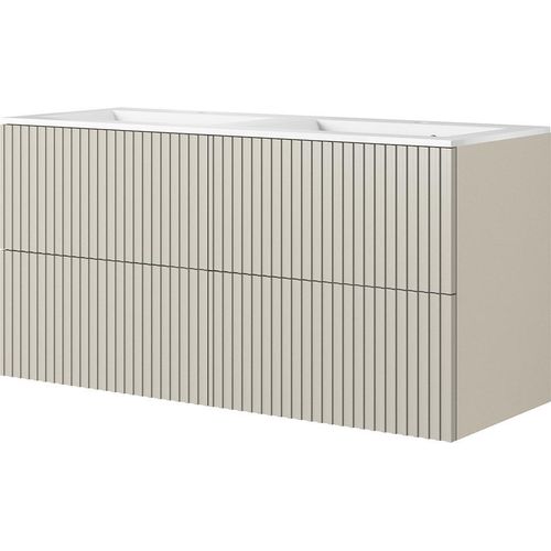 Badezimmer Doppelwaschtisch mit 120 cm Breite in kaschmir mit gerillter Front, Einbauwaschbecken & 4 Schubladen - NAVASOTA-141
