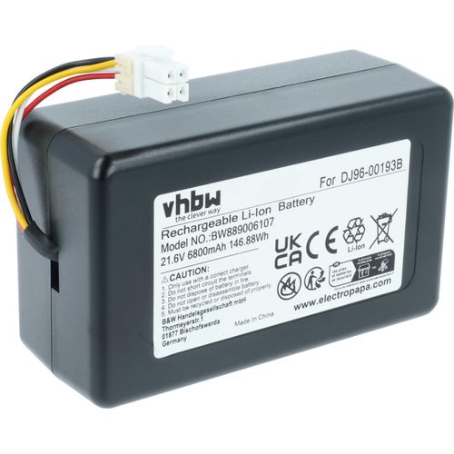 vhbw Akku Ersatz für Samsung DJ96-00193F, DJ96-00193B, DJ68-00741V-00, VCA-RBT72 für Saugroboter (6,8 Ah, 21,6 V, Li-Ion)