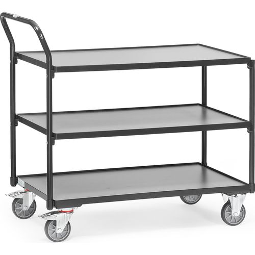 Fetra Tischwagen LxB 850 x 500 mm 250 kg 3 Böden, hochstehender Griff - Grey Edition