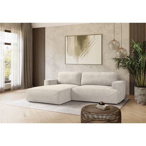 KSHOMECONCEPT Ecksofa LUNA L mit Schlaffunktion und Bettkasten, Modell Links, Ecru