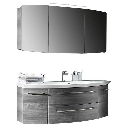 Sadena Badezimmer , Grau , Holzwerkstoff , 2 Schubladen , 141 cm , Goldenes M, Made in Germany , erweiterbar, Typenvielfalt , Badezimmer, Badmöbelsets & Badmöbelserien, Badmöbel-Sets