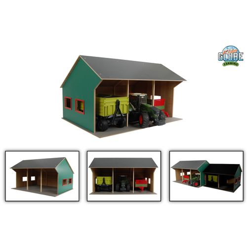 Kids Globe Landwirtschaftsschuppen für 3 Fahrzeuge 1:16, Länge 75,5cm