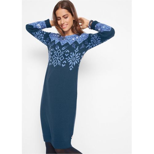 bonprix Strickkleid mit Norwegermuster, blau, Gr.44/46 (L), Bequemes Strickkleid mit Norwegermuster, 50% Baumwolle