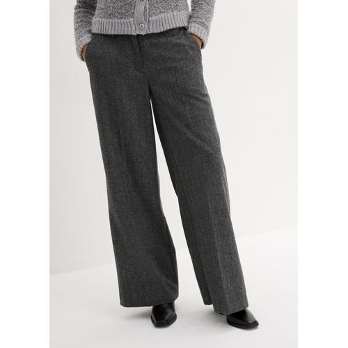 bonprix Wollhose mit Fischgratmuster, grau, Gr.50, hochwertige Hose mit weitem Bein und hohem Wollanteil, mit Kniefutter, aus Wolle