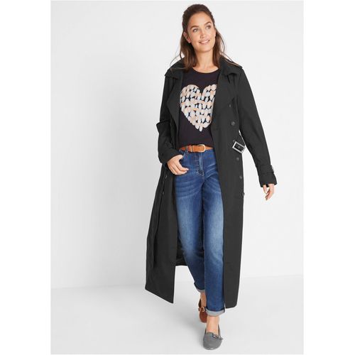 bonprix Long-Trenchcoat mit Taillengürtel, schwarz, Gr.46, Modischer Trenchcoat mit Gürtel, aus 100% Baumwolle