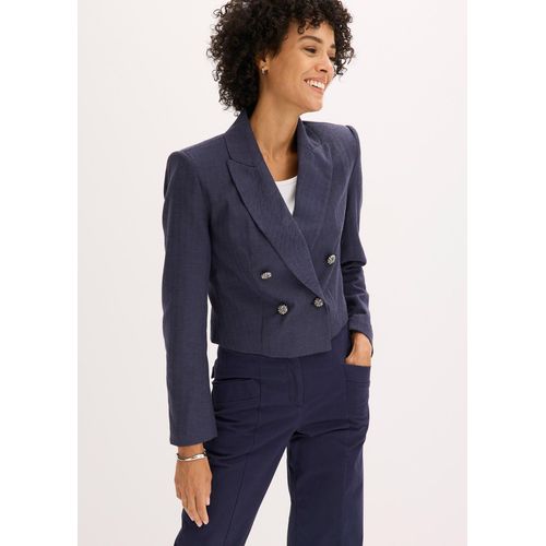 bonprix Kurzblazer mit markanten Schultern, blau, Gr.46, moderner Kurzblazer mit markanten Schultern, 97% Baumwolle