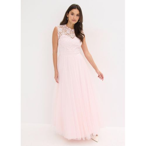 bonprix Abendkleid mit Spitze und Rock aus feinem Tüll, rosa, Gr.36, Romantisches Abendkleid aus zartem Tüll mit Satin-Einsatz in der Taille und gehäkelter Spitze im Oberteil