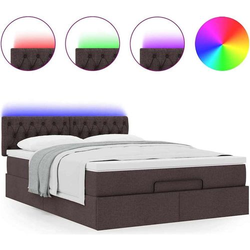 Ottomanische Bett mit Matratze & LEDs Dunkelbraun 140x190 cm