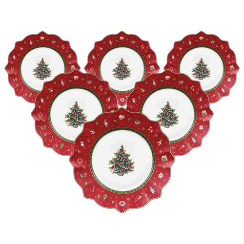 Frühstücksteller VILLEROY & BOCH "Frühstücksteller Toy's Deligth ø 24,5 cm 6er Set rot", rot, L:24,5cm, Speiseteller