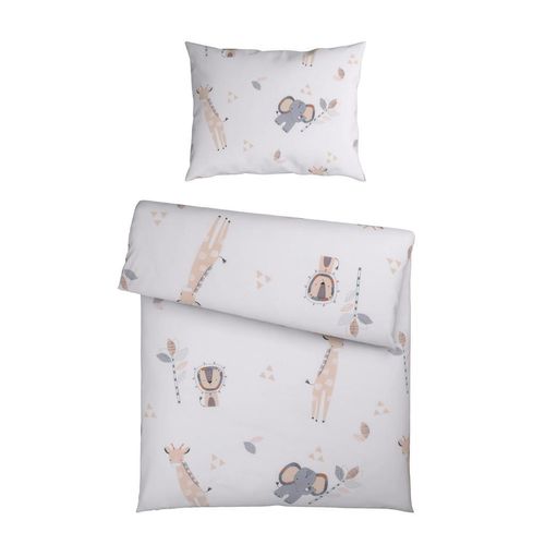 Avelia Babybettwäsche Safari , Grau, Beige , Textil , Tier , 100x135 cm , Textiles Vertrauen - Oeko-Tex® , atmungsaktiv, saugfähig , Schlafen, Babybett-Ausstattung, Babybettwäsche
