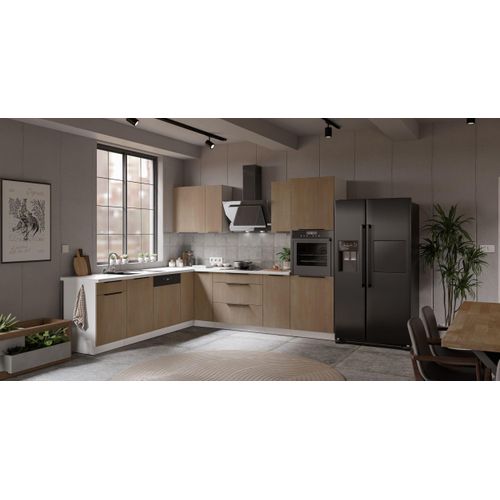 Winkelküche CREMONA ECKE 2 - 250 x 270 cm Eiche hell Küchenzeile Küchenblock Singleküche Einbauküche Küche Eckküche