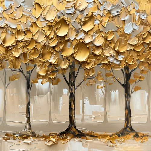 Acrylglasbild QUEENCE "Goldener Wald", gold (farbe rahmen: ohne rahmen), B:100cm H:100cm T:1,5cm, Acrylglas, Bilder, Acrylglasbild, HD Premium Kunstdruck in Galeriequalität