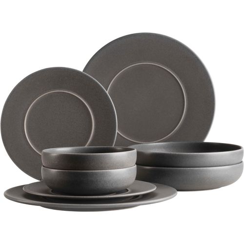 Kombiservice MÄSER "UNICO, Kombi-Service, Steinzeug", grau, 8 Stk., Steinzeug, Geschirr-Sets, Kombiservice, Geschirr-Set, Service