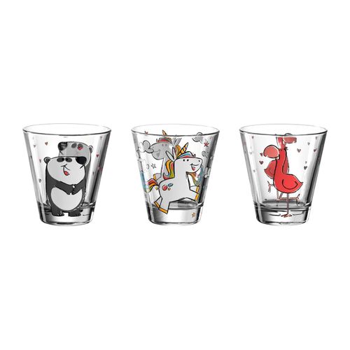 Kinderbecher LEONARDO "Kinderbecher Bambini 215 ml 3er Set bunt", bunt, 3 tlg., Glas, Trinkgefäße, Kinderbecher