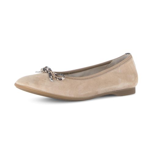 Ballerina GABOR, Damen, Gr. 43, sand, Ziegenveloursleder, Schuhe Ballerina, Businessschuh, Flats, Schlupfschuh mit Zierscheife