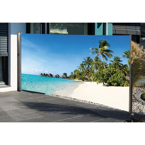Seitenmarkise ausziehbar rechts, 160 cm hoch, Seitenrollo mit Fotodruck Südsee