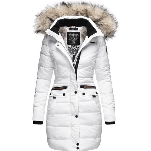 Navahoo Paula Veganer Damen Winter Steppmantel ohne Daunen mit Kapuze und Kunstfellkragen Pelzfrei Wintermantel Weiß Gr. 44 - XXL