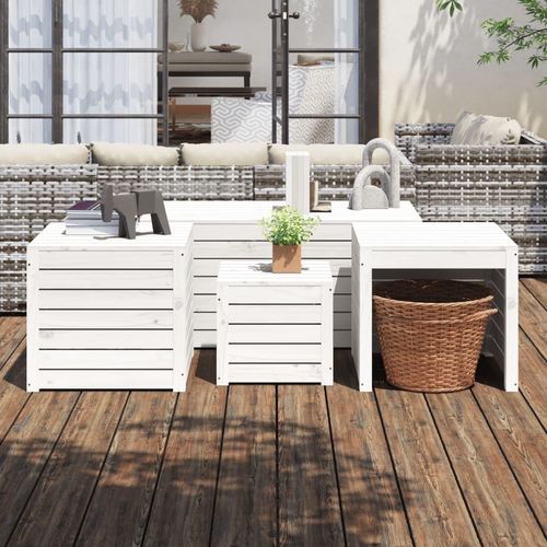 vidaXL 4 tlg. Gartenbox Set Weiß Massivholz Kiefer - Gartenbox Set - Gartenbox Sets - Gartenbox - Gartenmöbel