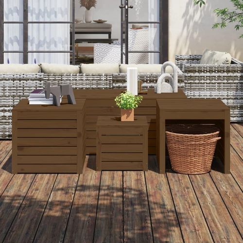 vidaXL 4 tlg. Gartenbox Set Honigbraun Massivholz Kiefer - Gartenbox Set - Gartenbox Sets - Gartenbox - Gartenmöbel