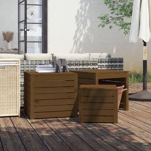 vidaXL 3 tlg. Gartenbox Set Honigbraun Massivholz Kiefer - Gartenbox Set - Gartenbox Sets - Gartenbox - Gartenmöbel