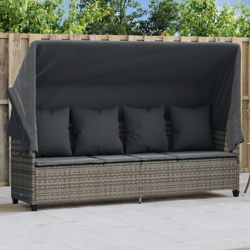 CLORIS Sonnenliege mit Dach und Kissen Grau Poly Rattan 2024
