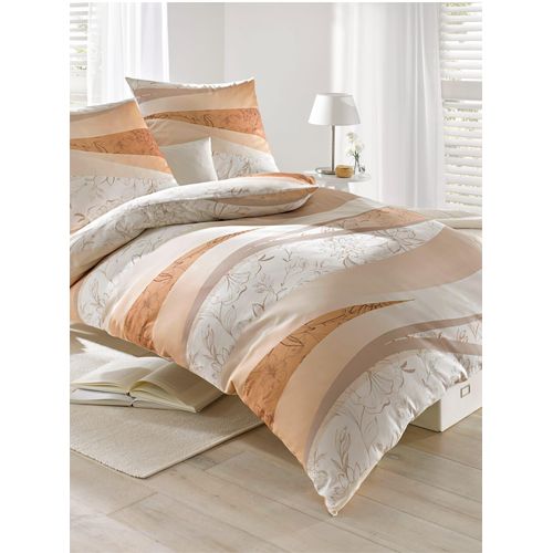 Bettwäsche BIBERNA Gr. 3, orange (melba, natur), B/L: 155cm x 220cm, Feinbiber, B/L: 80cm x 80cm, 4 Stk., Feinbiber, 100% Baumwolle, Bettwäsche, Bettwäsche