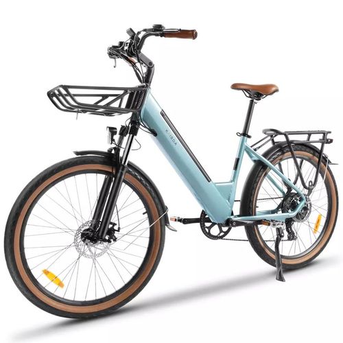 E Bike Damen 26 Zoll Elektrofahrrad City E-Bikes & E-Hollandräder mit 7-Gang Schaltung, 36V 16AH Abnehmbarer Akku, 65 km Reichweite, 50NM Motor Blau