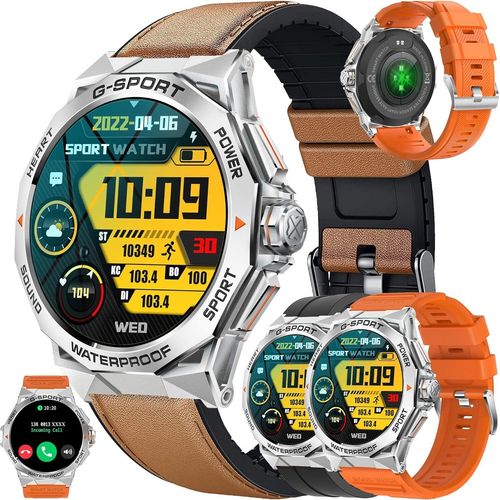 Herren Smartwatch 1,43 Zoll AMOLED mit Telefonfunktion, Sportuhr mit Bluetooth-Anrufen, IP68 wasserdicht, 123 Sportmodi, SpO2,Herzfrequenz,Android IOS