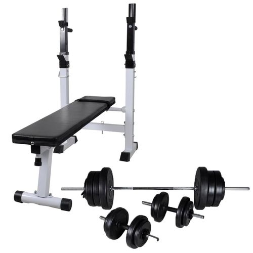 Hantelbank mit Ablage, Langhantel und Kurzhantel Set 60,5 kg - Hantelbänke CC2646
