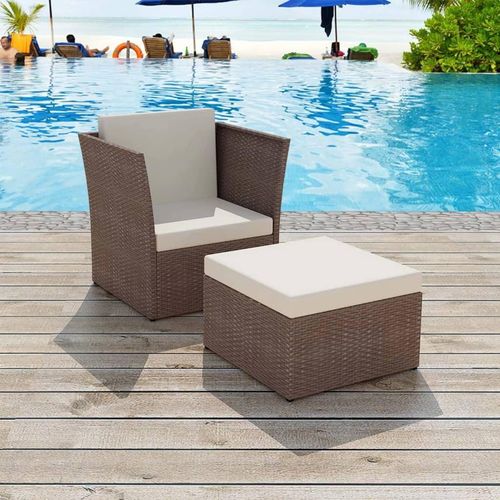 "2026 Promotion" Gartensessel mit Fußhocker Poly Rattan Braun - Gartenstühle CC25885