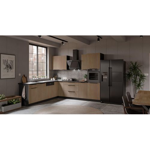 Winkelküche CREMONA ECKE 2 - 250 x 270 cm Eiche hell Küchenzeile Küchenblock Singleküche Einbauküche Küche Eckküche