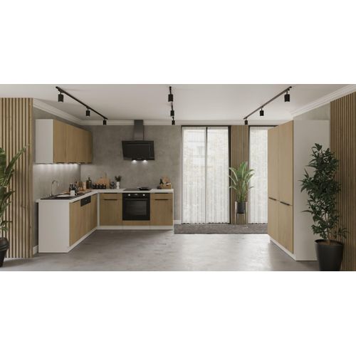 Winkelküche CREMONA ECKE 1 - 215 x 220 + 120 cm Eiche hell Küchenzeile Küchenblock Singleküche Einbauküche Küche Eckküche