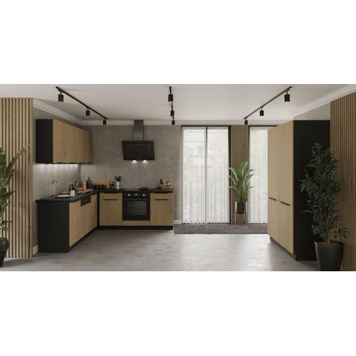 Winkelküche CREMONA ECKE 1 - 215 x 220 + 120 cm Eiche hell Küchenzeile Küchenblock Singleküche Einbauküche Küche Eckküche