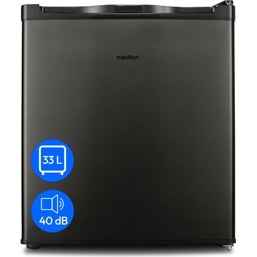 MEDION Mini Gefrierschrank (33 Liter Nutzinhalt, 51cm hoch, höhenverstellbare Füße, Griffmulde, manuelle Temperatureinstellung, Stern-Einstufung 4 Sterne, MD37675) grau