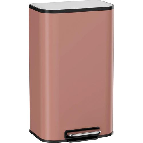 Mülleimer - Tretmülleimer - 50 L Volumen - Edelstahl - Fingerabdruckresistent - Mattes Finish - Inneneimer - Rechteckig - Korallenrot