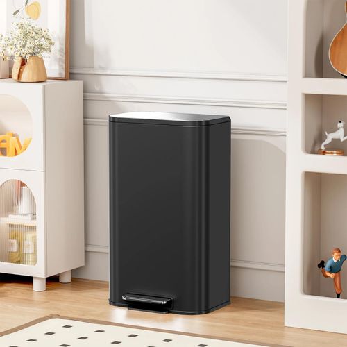 Mülleimer & Abfalleimer - Tretmülleimer 50 l - Edelstahl matt fingerabdruckresistent - Inneneimer - Rechteckig - Fußpedal - Schwarz